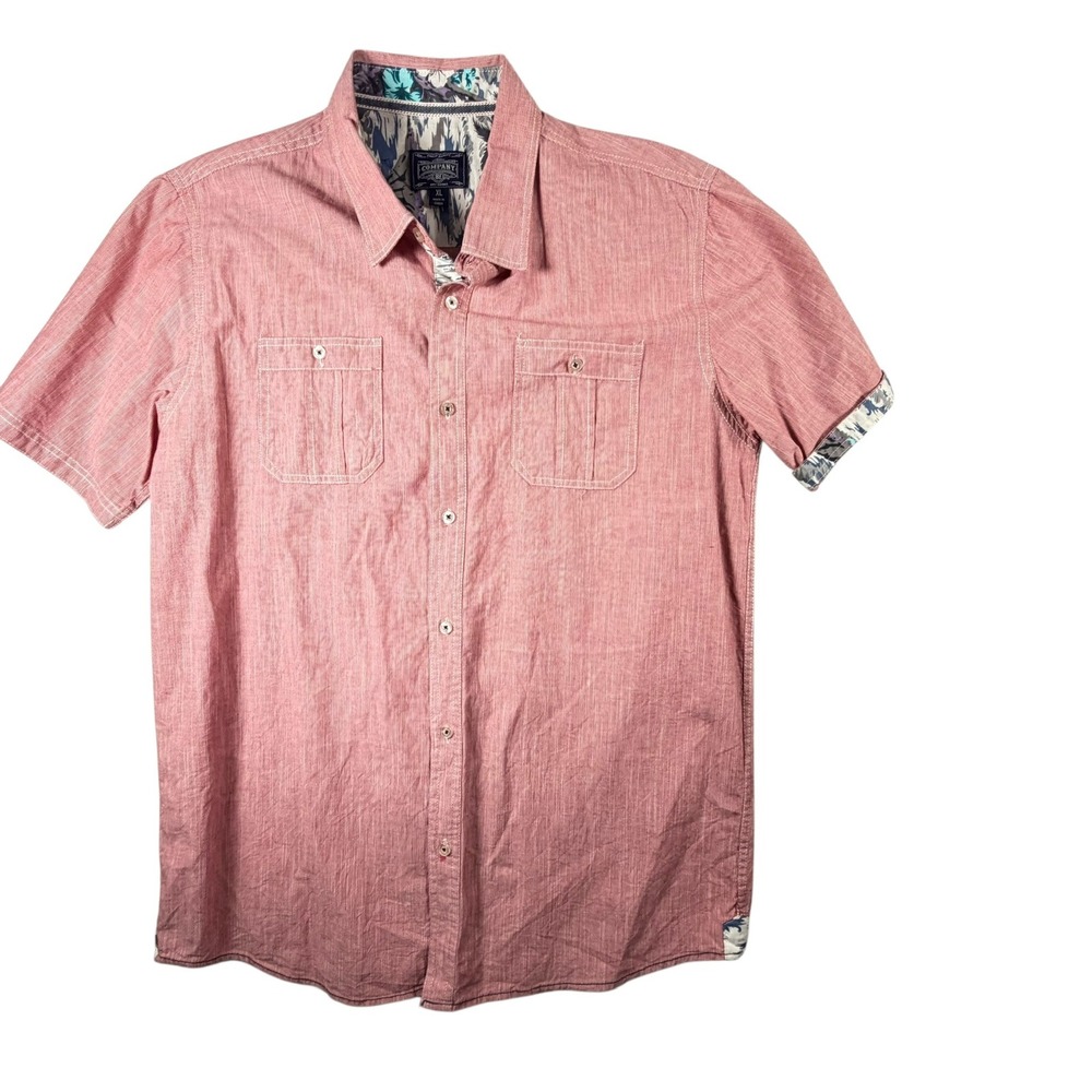 Company 81 Button Down Shirt Mens XL Red Short Sleeve Cotton Tropical Good Trim